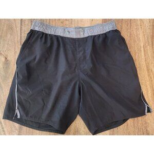 Vuori Shorts Mens Small Black Gray Lined Running Athletic Zip Back Pocket Gym